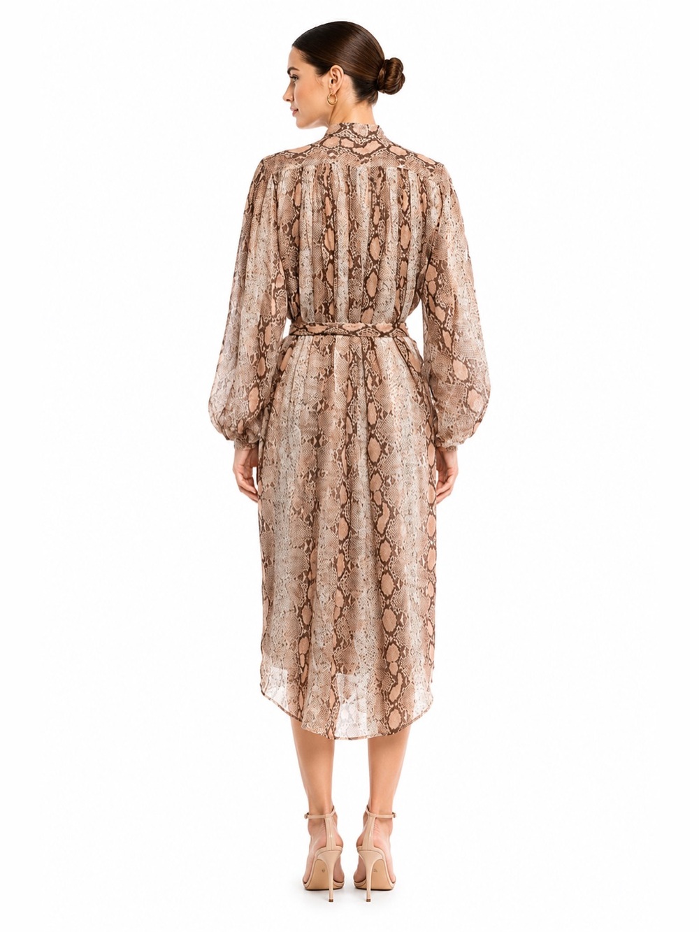 Zimmermann Snake Print Ramie Midi Dress Tie Waist Mock Neck size 0/XS - Picture 4 of 7